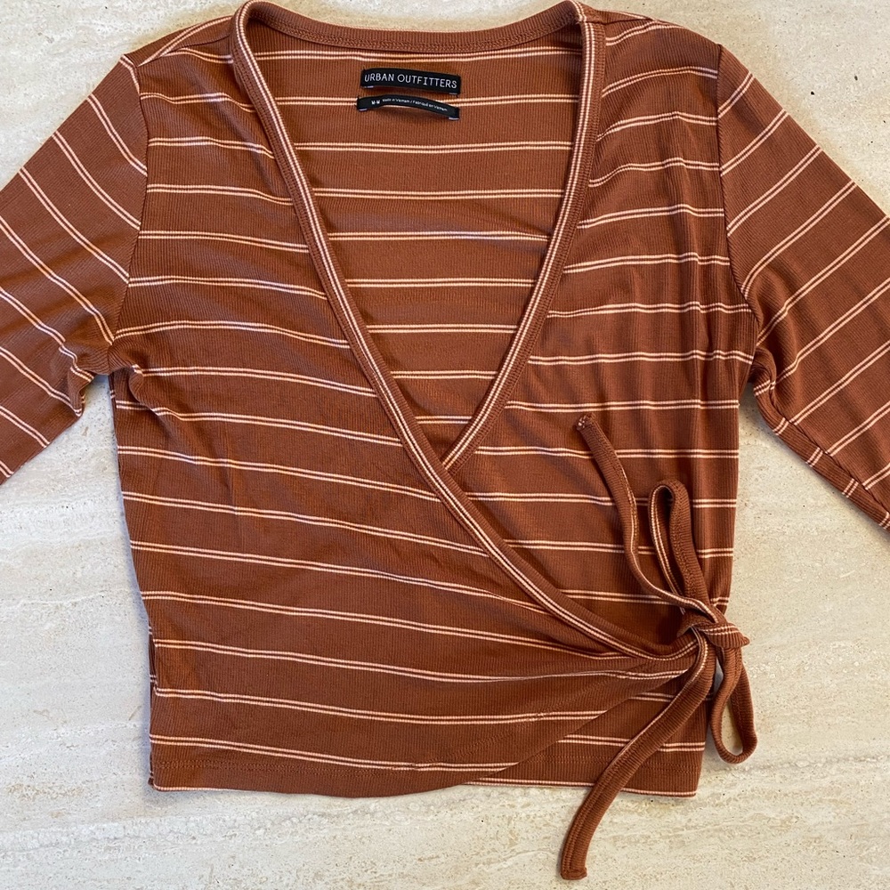 Urban Outfitters Cropped Cross Front Long Sleeve Burnt Orange